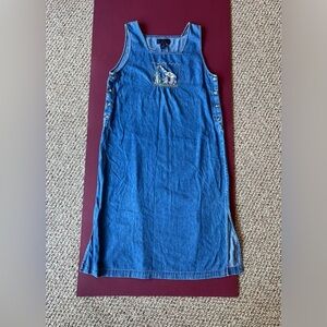 New Direction Denim Dress Womans Petite Medium Giraffe Embroidery Maxi 90s Y2K